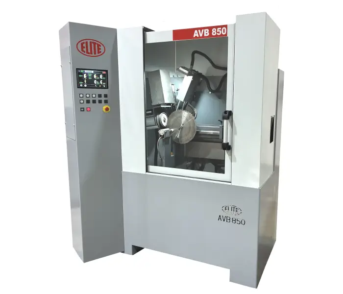 Hartmetall-Kreissägenschärfer Modell ELITE AVB 850. Ermöglicht das Schärfen aller Geometrien der Rückseite und Vorderseite der Zähne